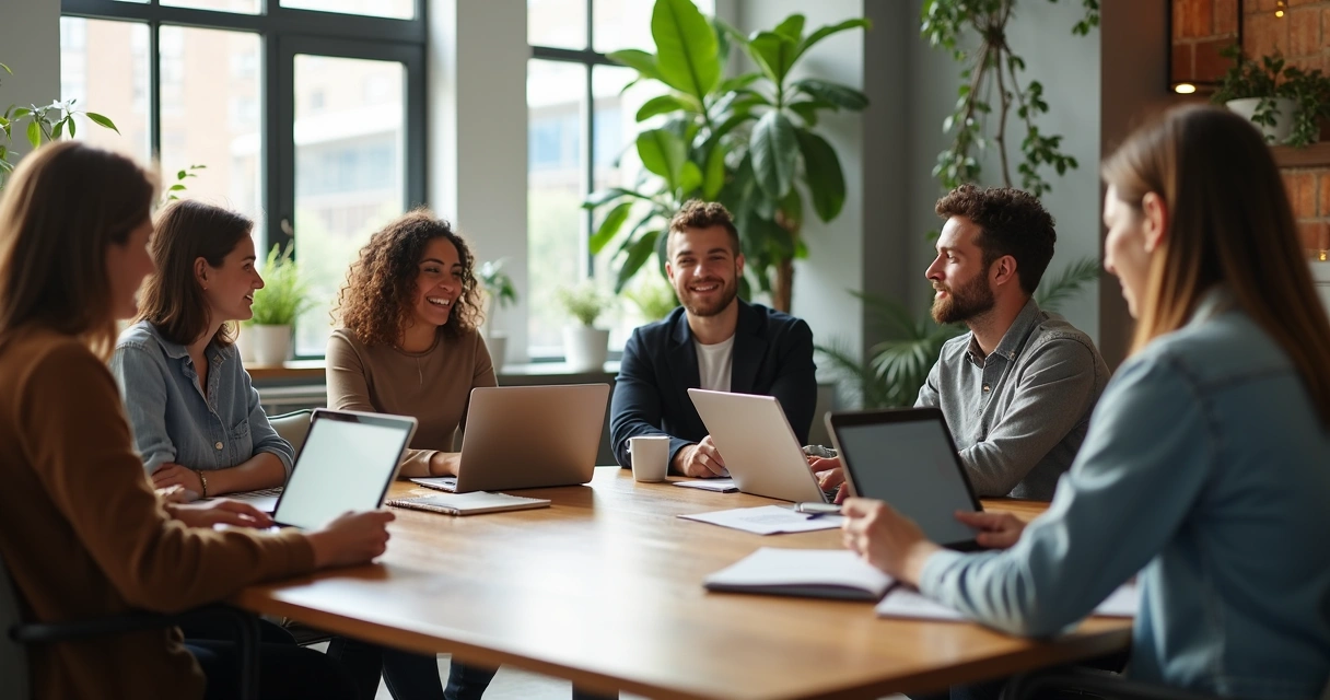 Equipe em reunião acolhedora no escritório