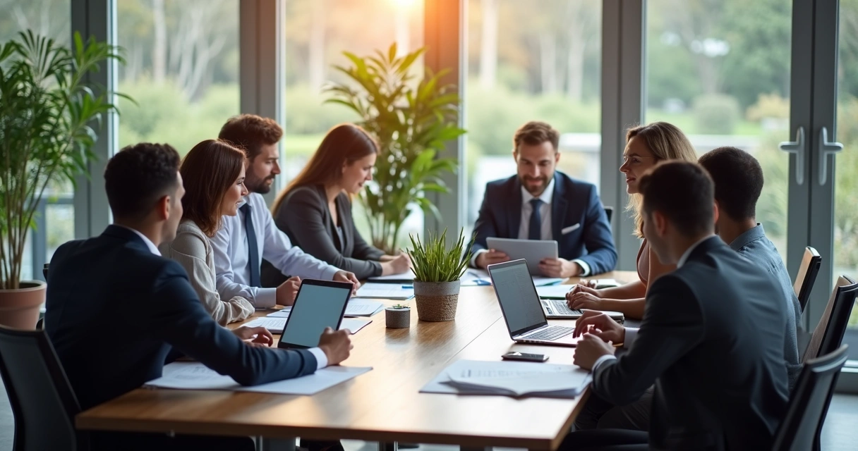 Reunião entre profissionais de BPO e contabilidade analisando documentos 