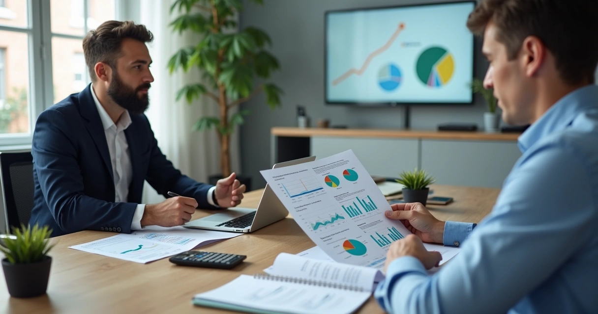Reunião de consultoria financeira com proposta sobre a mesa 