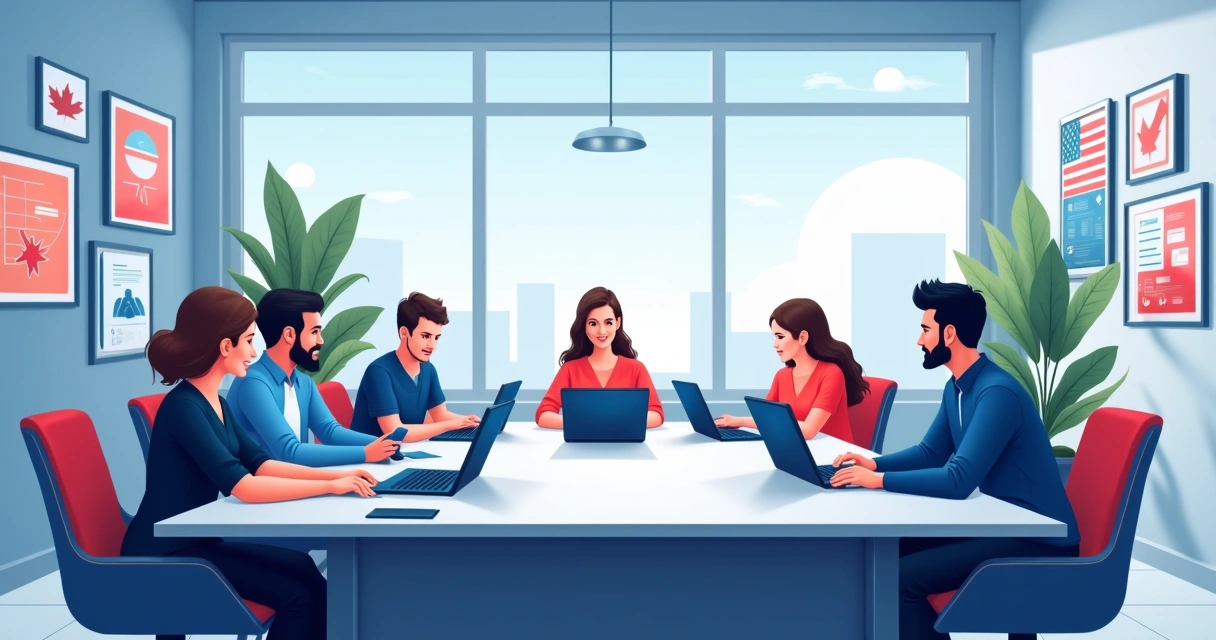 Equipe debatendo estratégia digital de campanha política em reunião 