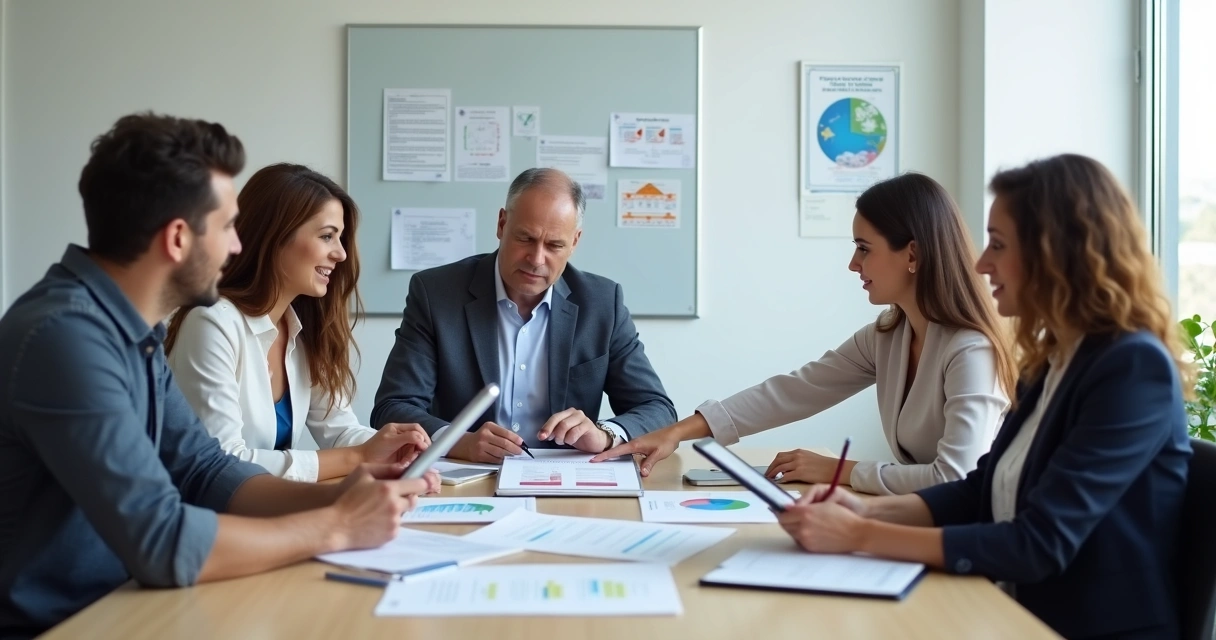 Reunião da CIPA analisando documentos normativos