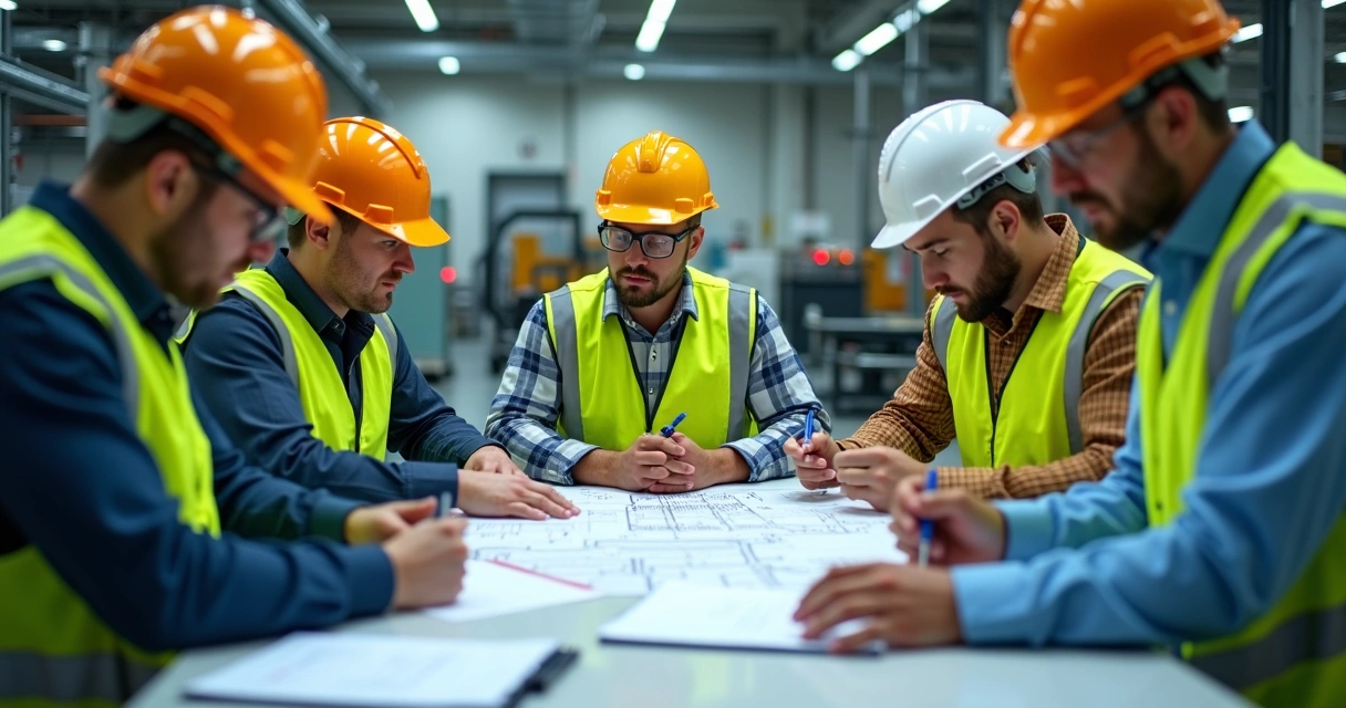 Reunião de representantes da CIPA em indústria durante inspeção periódica 