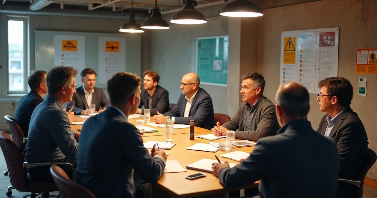 Reunião da CIPA em sala improvisada na obra