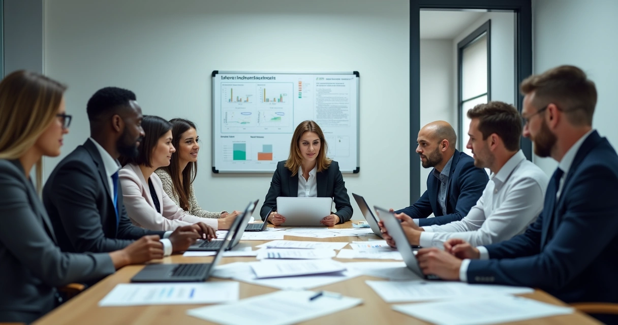 Reunião da CIPA organizada com membros revisando documentos 