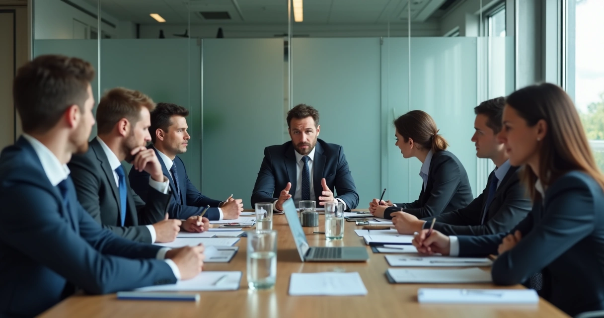 Equipe em reunião com clima tenso no escritório