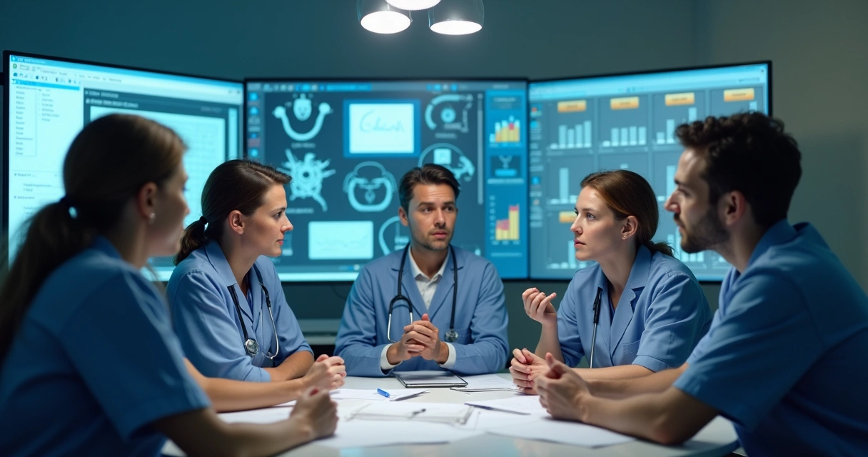 Equipe discutindo documentos fiscais em uma clínica veterinária 