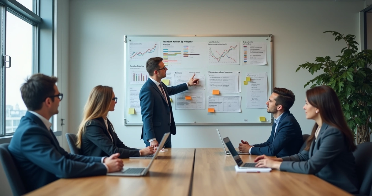 Equipe em reunião analisando mudanças rápidas no cenário