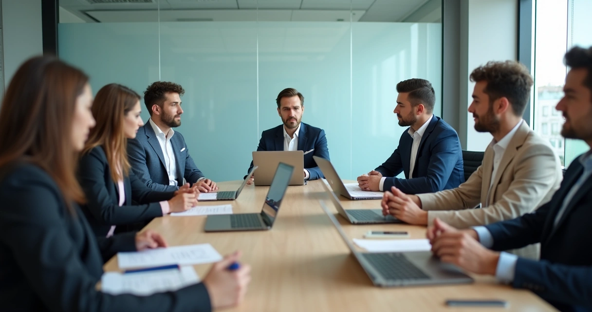 Equipe em reunião com uma pessoa isolada à mesa 