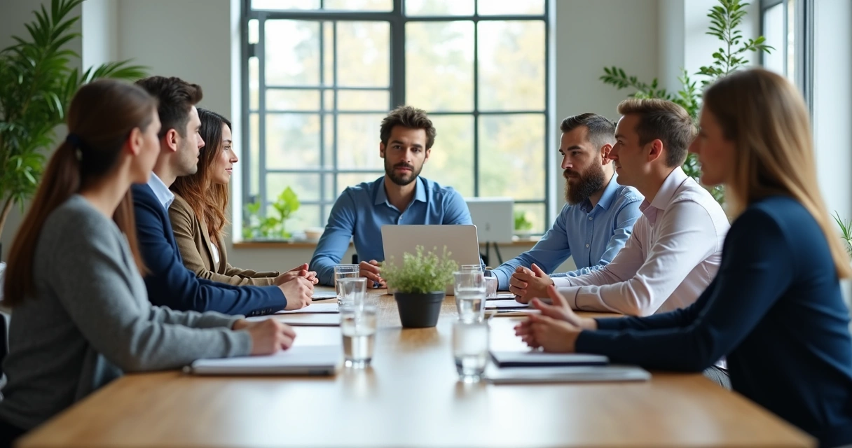 Equipe em reunião com foco e escuta atenta