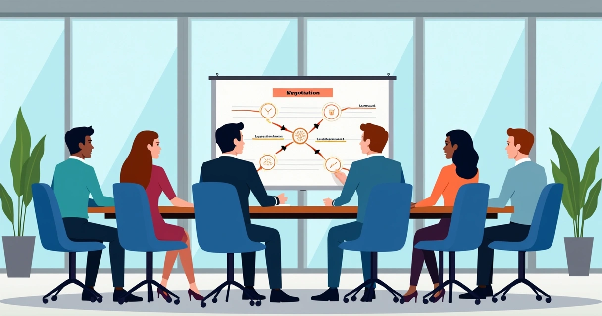 Equipe comercial em reunião discutindo estratégias de negociação