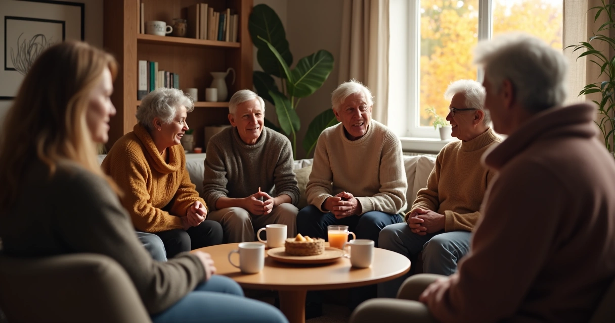 Grupo de pessoas sentadas em círculo compartilhando experiências 