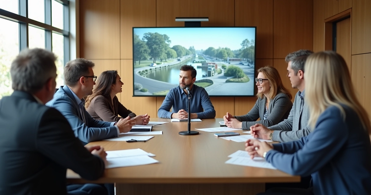 Moradores reunidos em uma sala de reuniões com vereadores