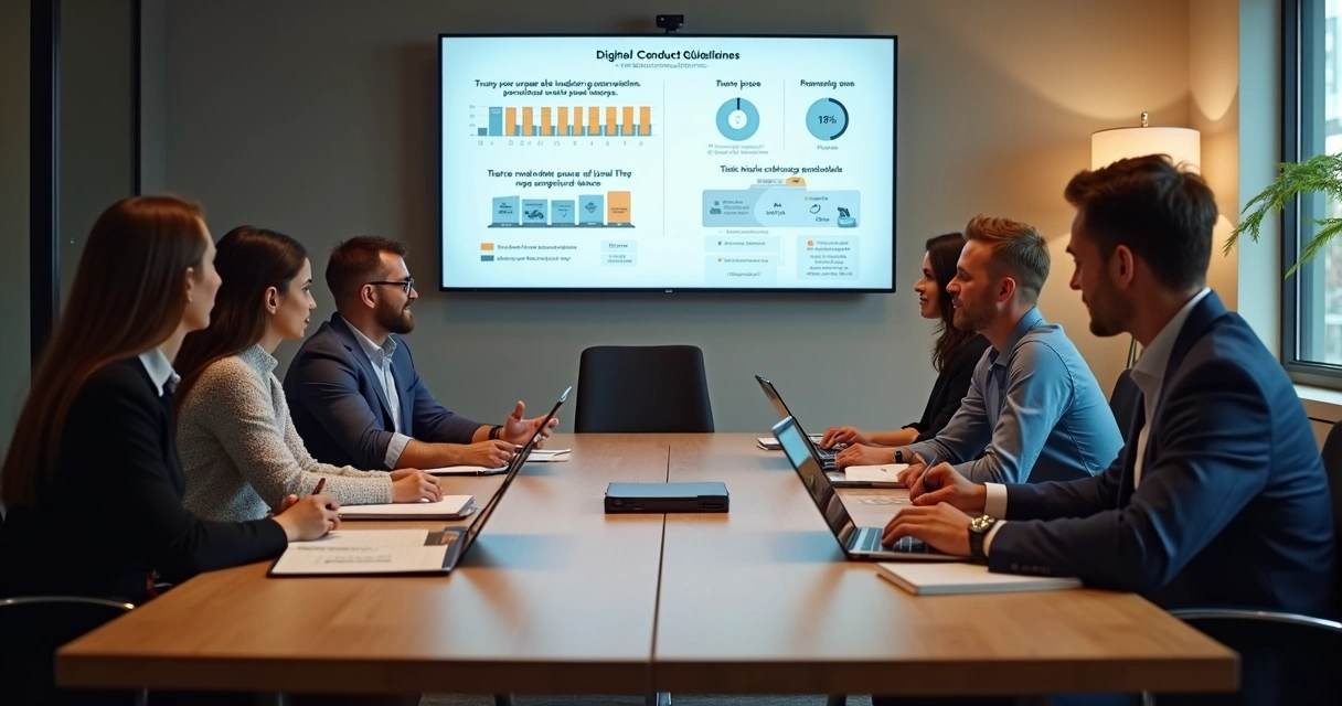 Reunião sobre conduta digital e confiança entre equipes 