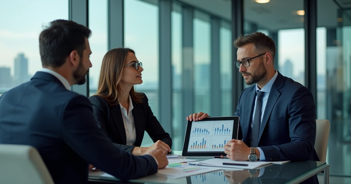 Reunião de consultor de vendas com executivos em sala moderna 