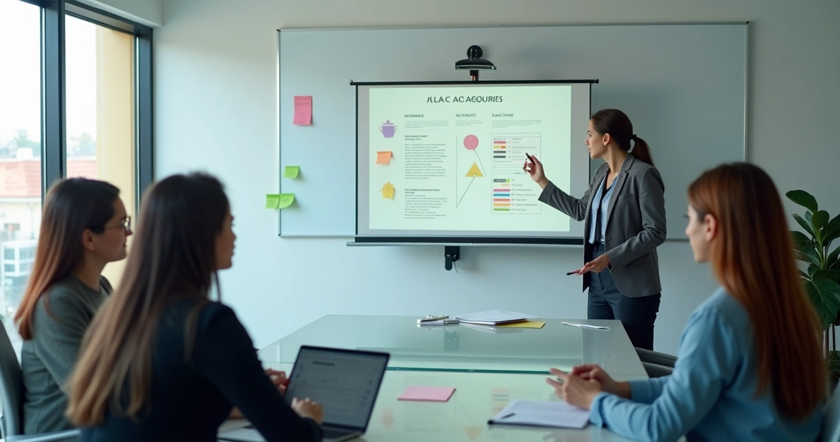 Consultor apresentando plano de ação para gestores de BPO 