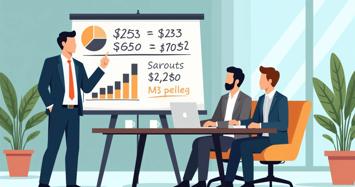 Pessoa apresentando custos e resultados em reunião de consultoria 