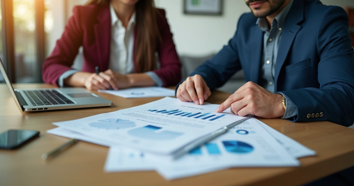 Reunião entre consultor e empreendedor analisando planejamento financeiro