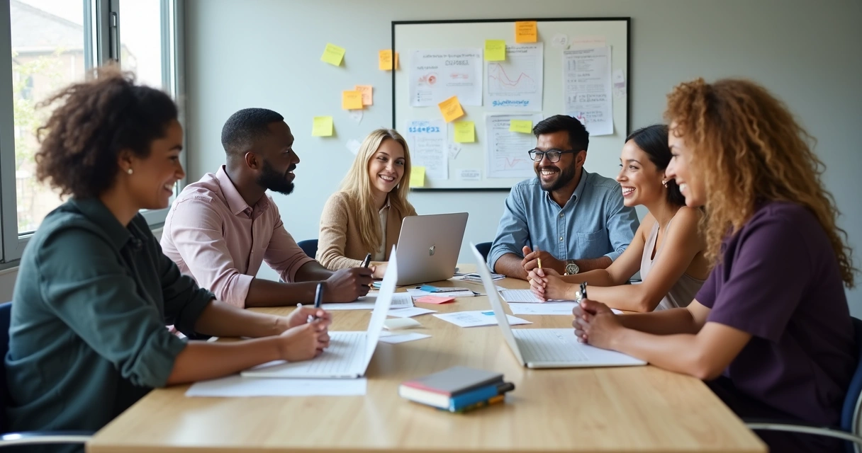 Pessoas de diferentes idades e perfis reunidas em reunião financeira