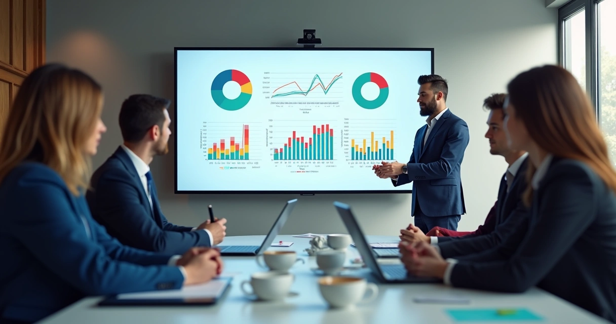 Consultores de inbound marketing apresentando resultados em reunião 