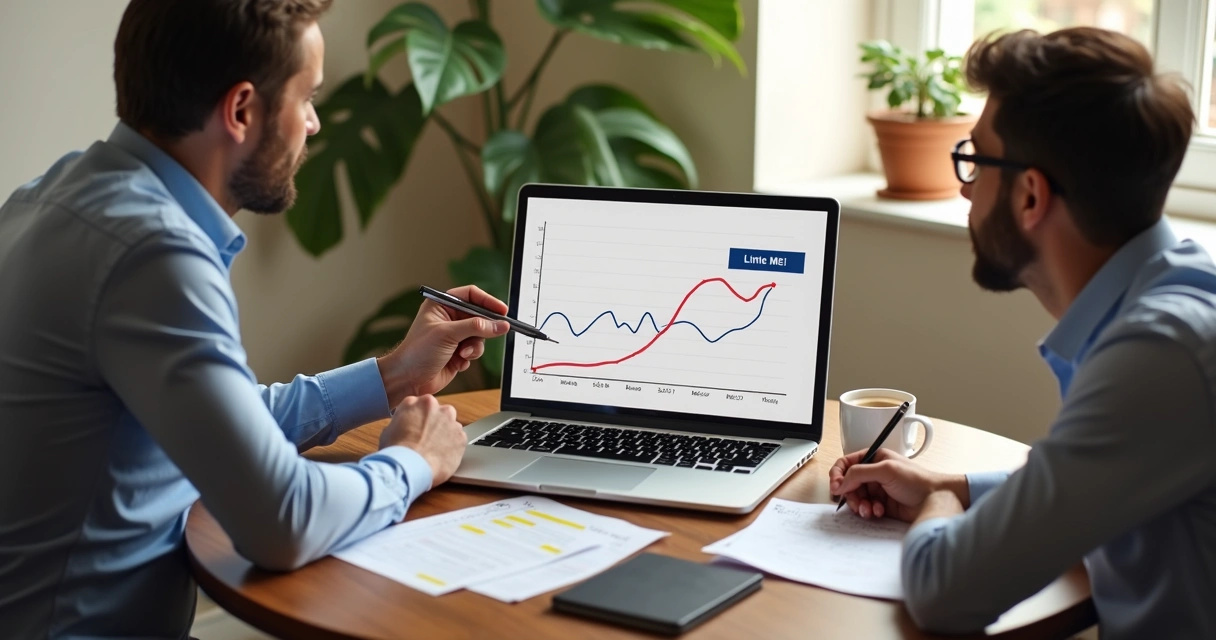 Reunião de consultoria com gráfico de faturamento do MEI 