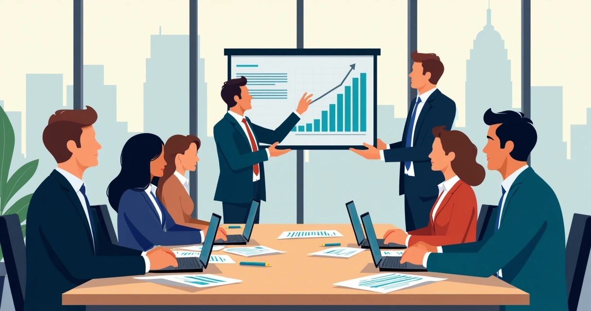 Equipe reunida analisando gráficos e dados em reunião de consultoria política 