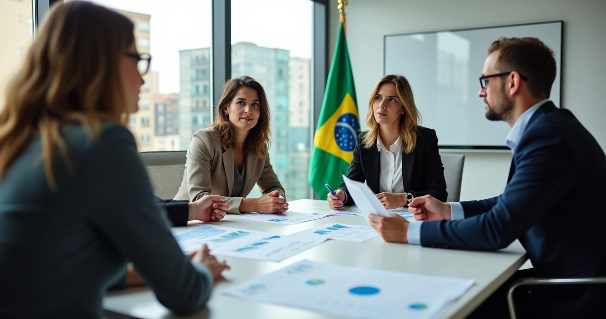 Consultores apresentando estratégias tributárias para empresários em reunião 