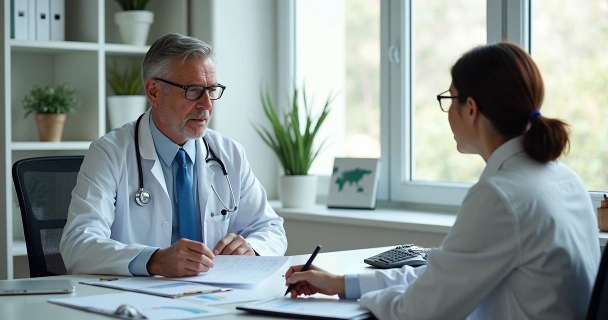 Reunião entre médico e contadora em escritório