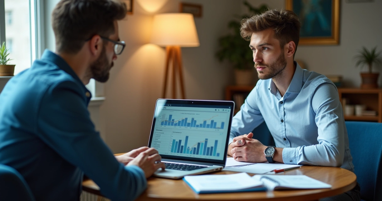 Contador conversando com cliente em reunião 