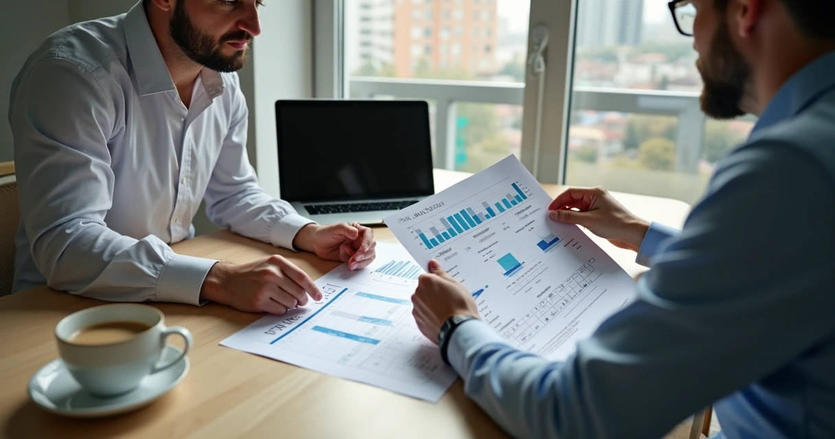 Empresário e contador analisando relatório em reunião de negócios 