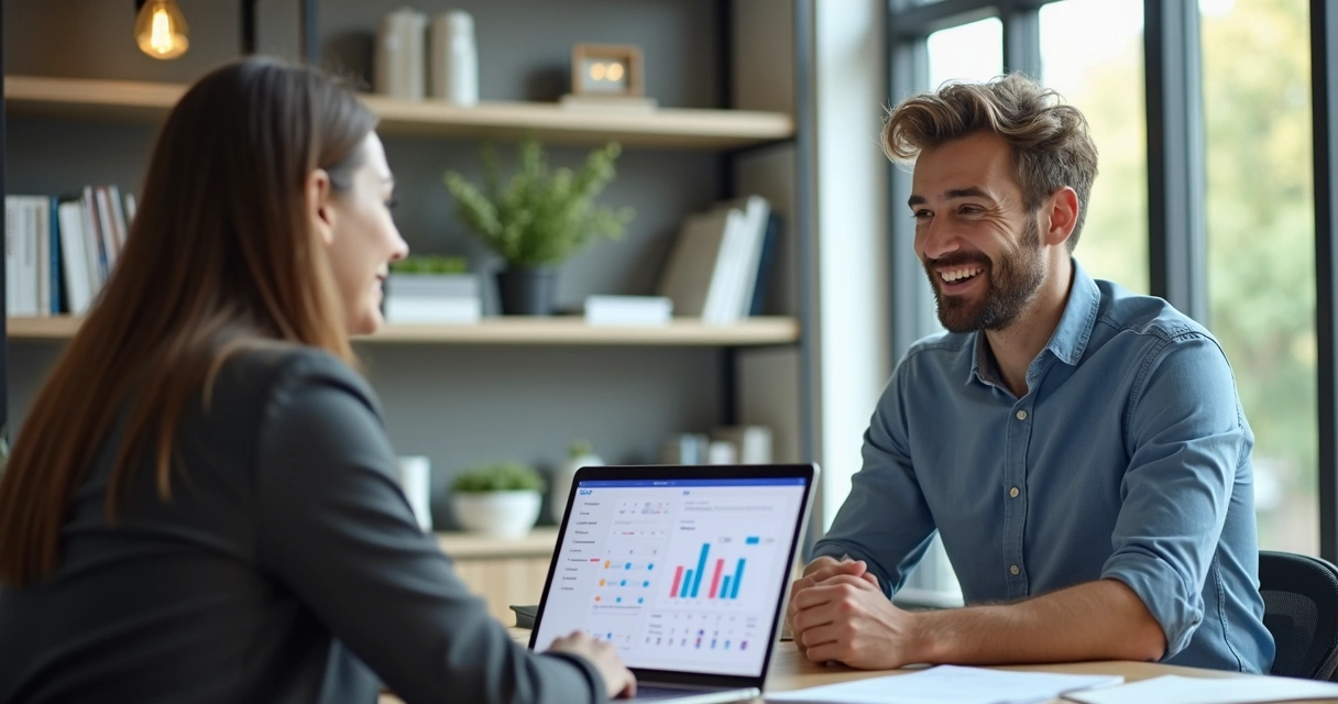 Contador orientando influenciador digital em reunião 