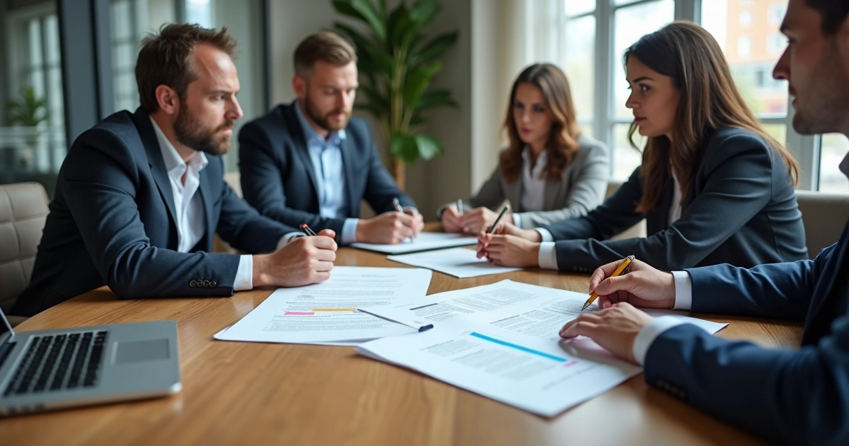 Reunião de negócios analisando contrato de assessoria de imprensa 