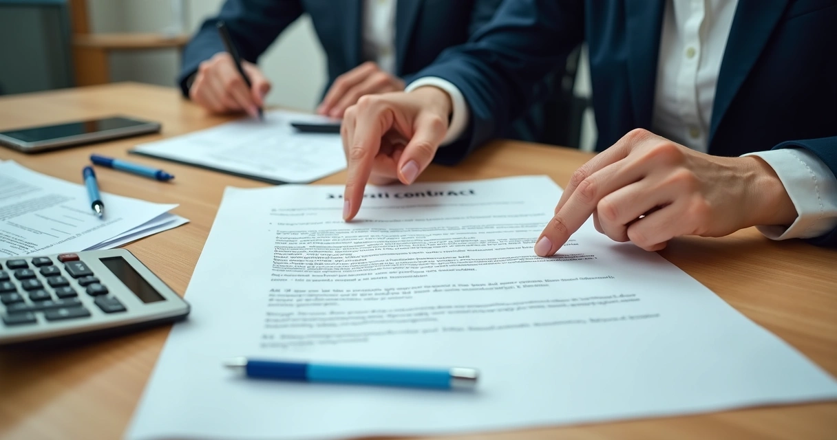 Contrato imobiliário e documentos sobre mesa de reunião