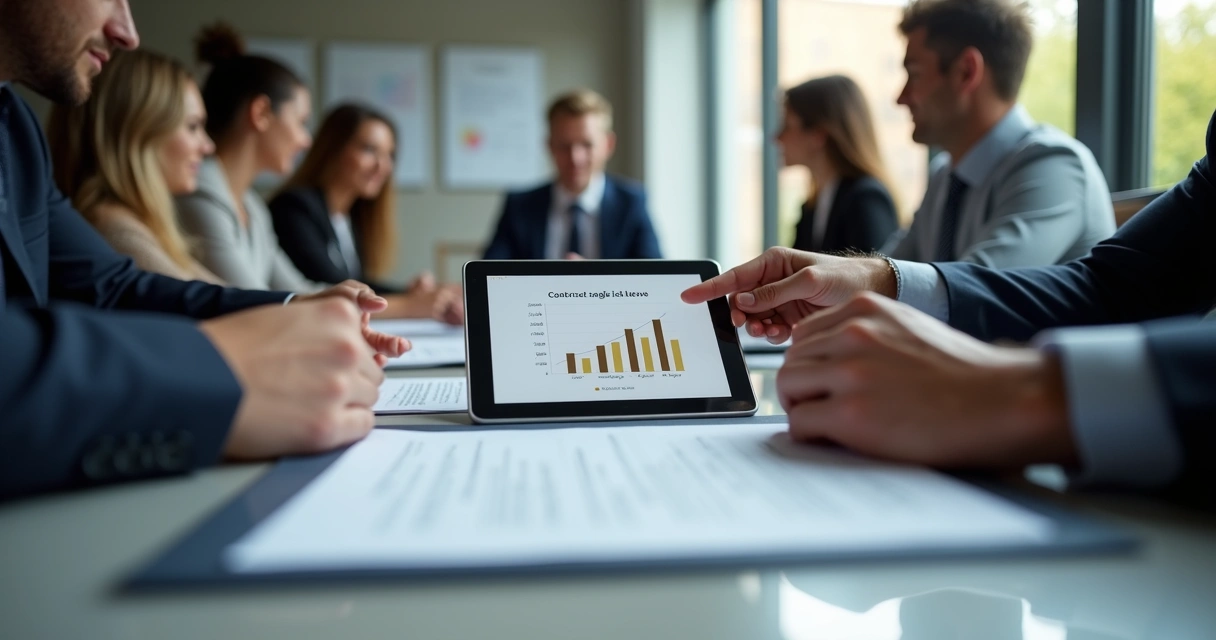Equipe reunida ao redor da mesa analisando contrato de saúde corporativa 