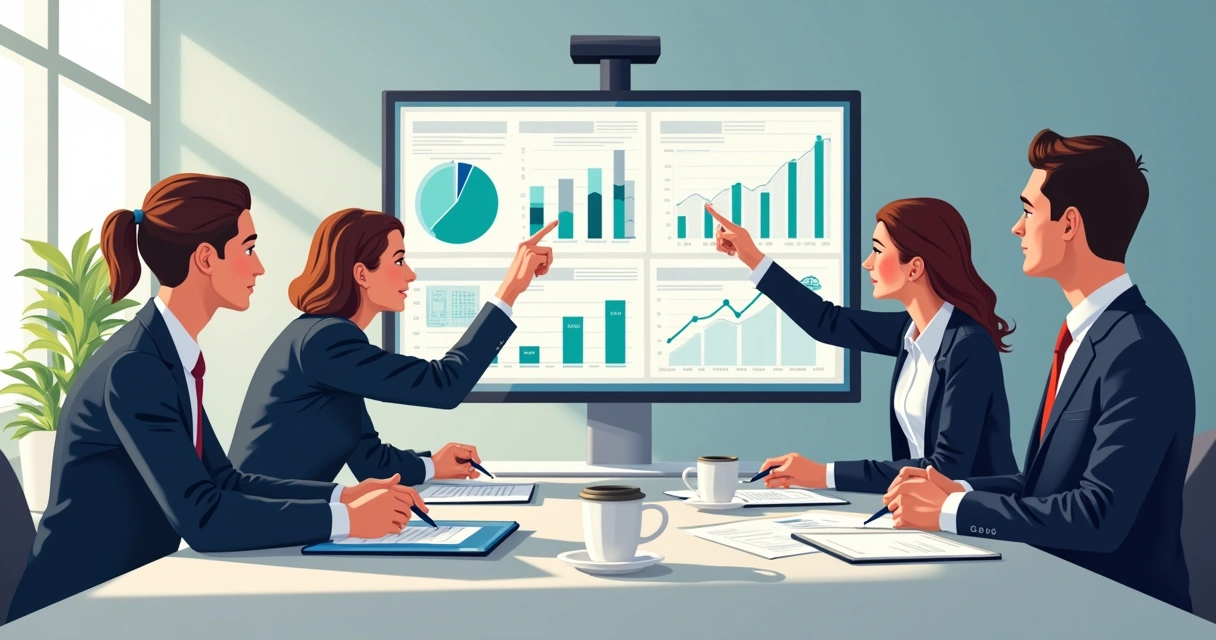 Equipe reunida analisando custos empresariais em telas 