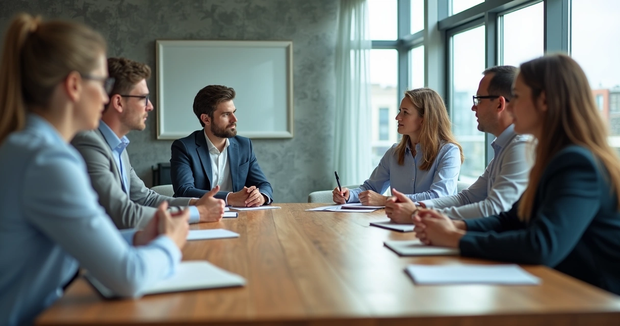 Equipe em reunião com diálogo aberto no escritório 