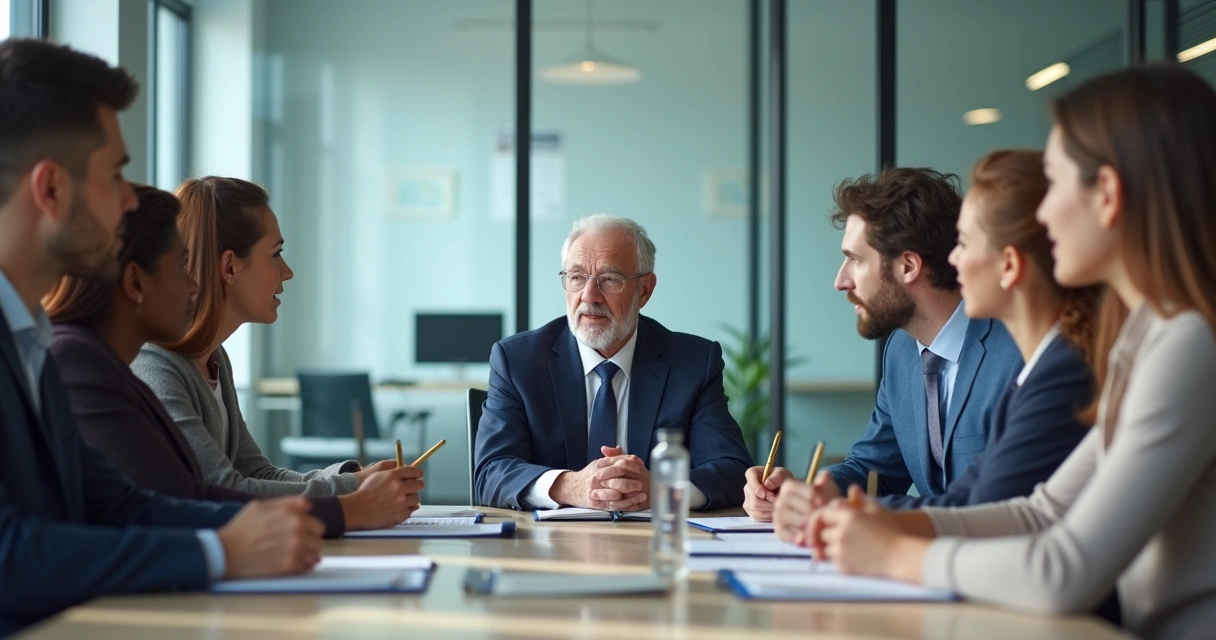 Equipe em reunião com diferentes gerações no escritório