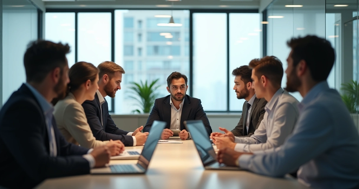 Equipe em reunião com clima tenso e pouca interação