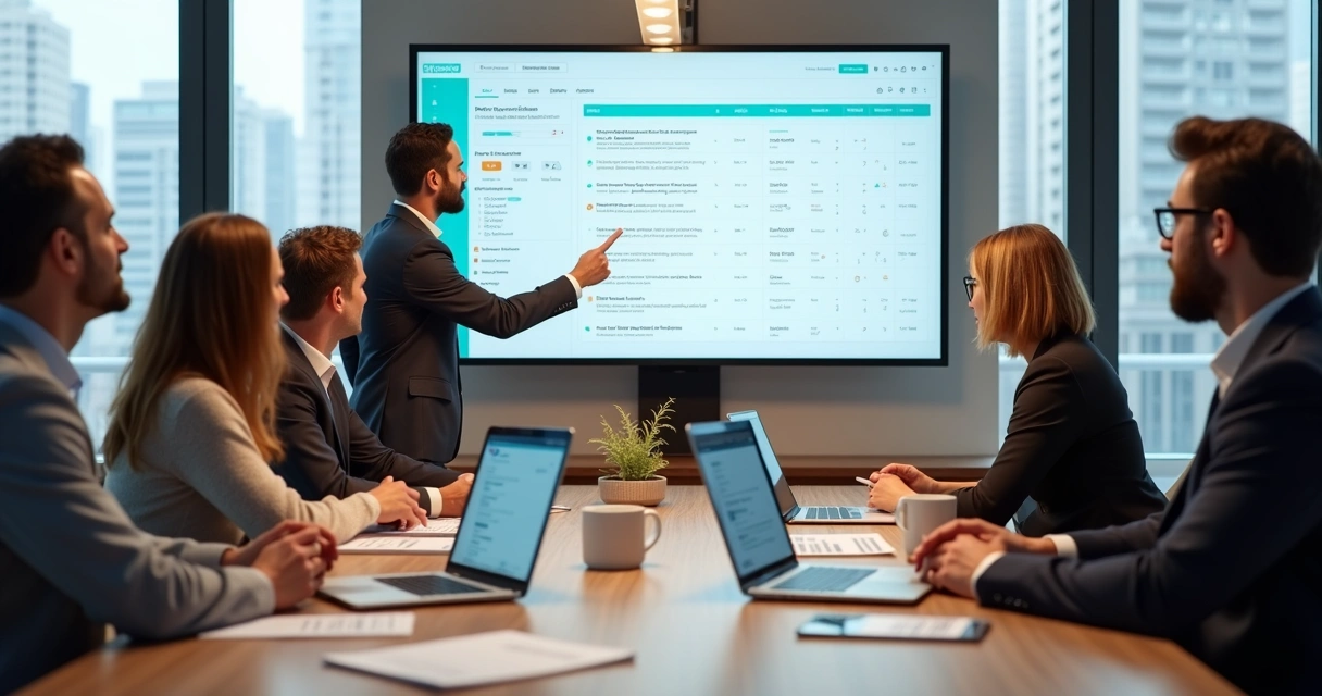 Reunião de equipe analisando feedback de clientes em tela.