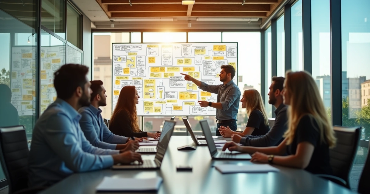Reunião entre equipes de sucesso do cliente e produto.