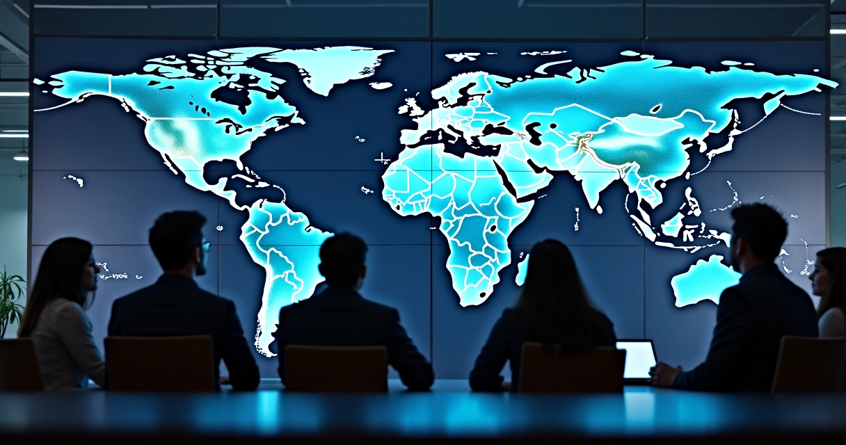 Equipe de especialistas em cibersegurança reunida em frente a vários monitores analisando dados em tempo real 