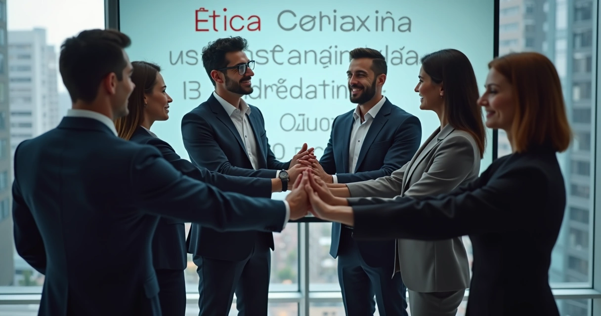Equipe reunida alinhando valores organizacionais
