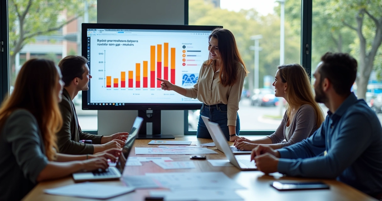 Equipe em reunião analisando campanhas de marketing digital em Águas Lindas 