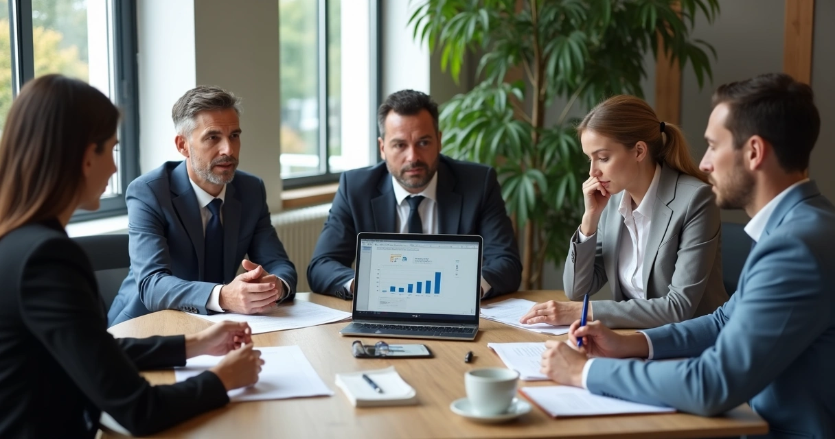 Equipe em reunião avaliando decisão ética no trabalho 