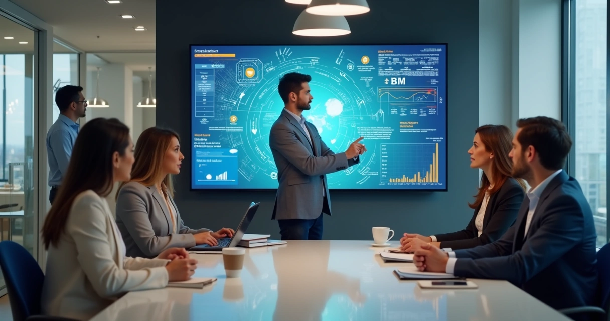 Equipe observando painel com efeitos de uma decisão rápida