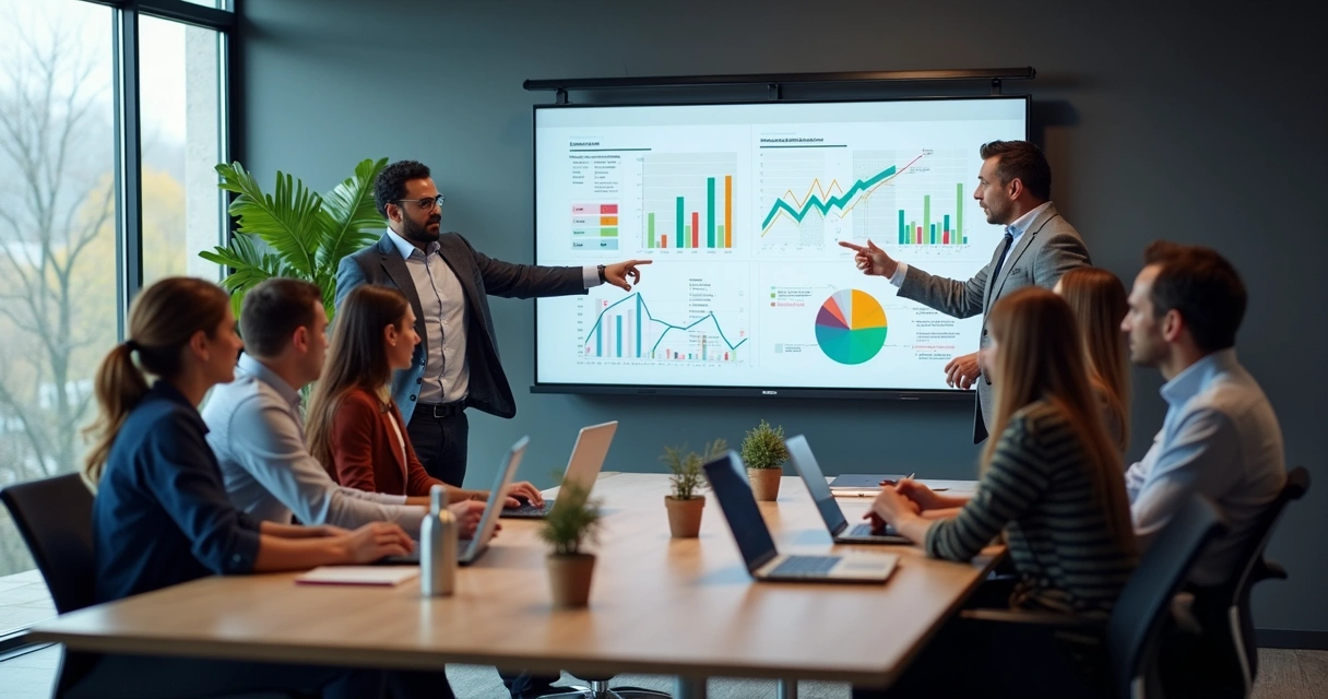 Reunião de equipe analisando resultados de campanhas digitais 