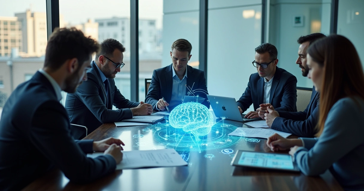 Grupo de pessoas discutindo decisões sobre tecnologia 