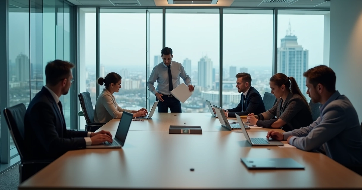 Reunião de equipe com clientes distraídos, olhando para telas 