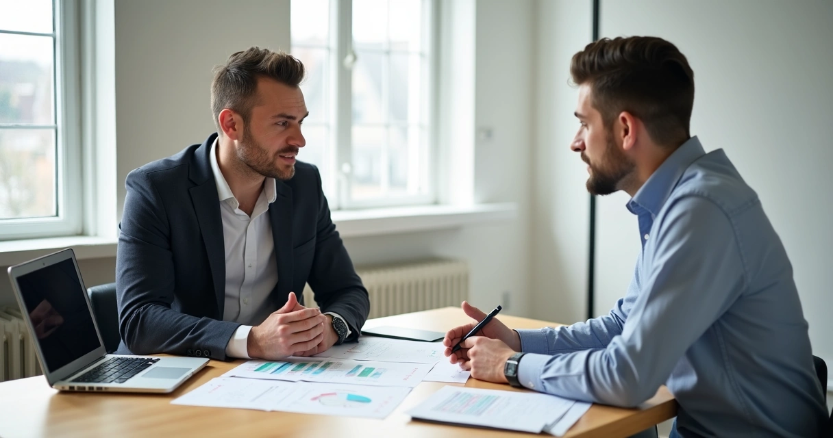 Reunião de diagnóstico entre consultor e empresário 