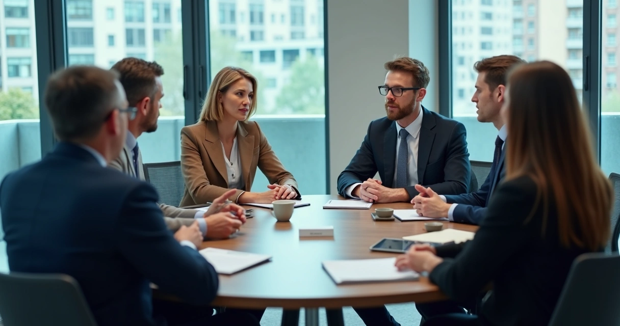 Equipe em reunião falando com calma sobre conduta no trabalho 