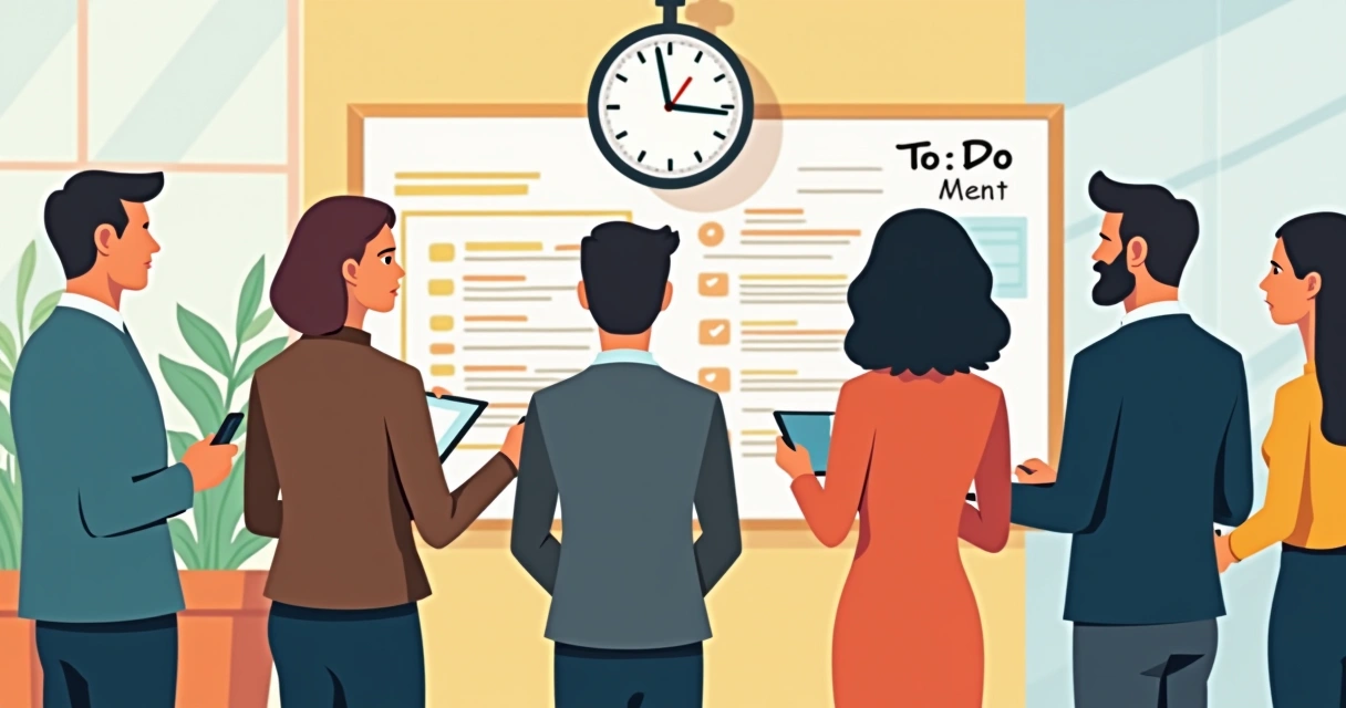 Equipe de PME em pé, em círculo, em reunião rápida matinal. 